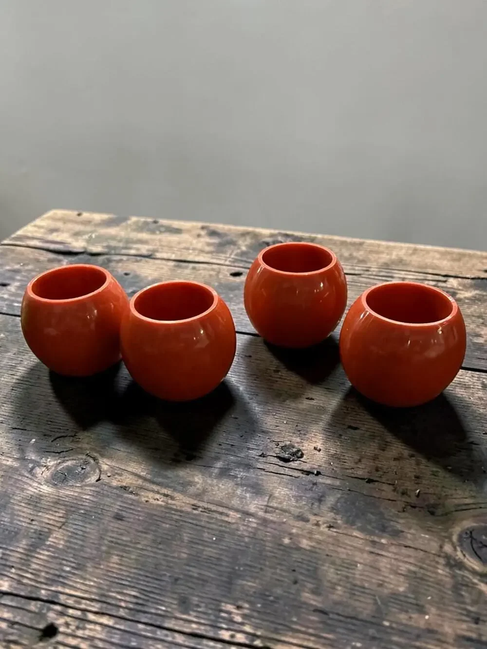 Vintage Bakelite Napkin Rings Set of 4 Orange Red Chunky Mid Century Modern